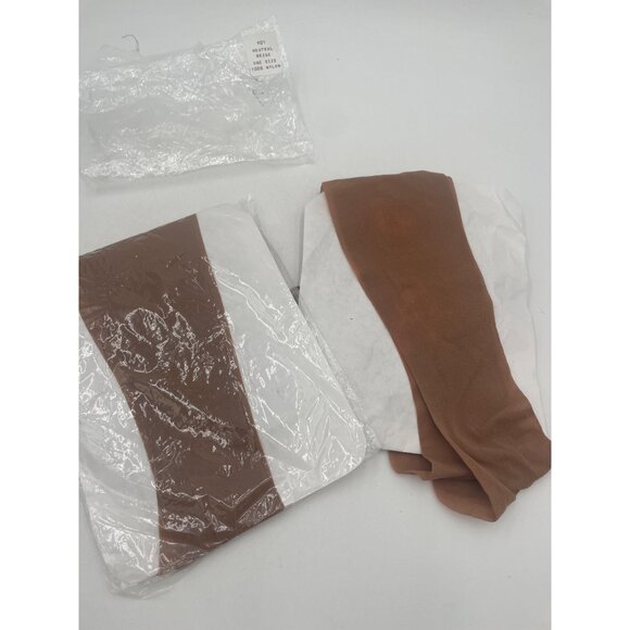 2 Pair Vintage 100% Nylon Neutral Beige Stockings Fancy Lace Top - Picture 6 of 8